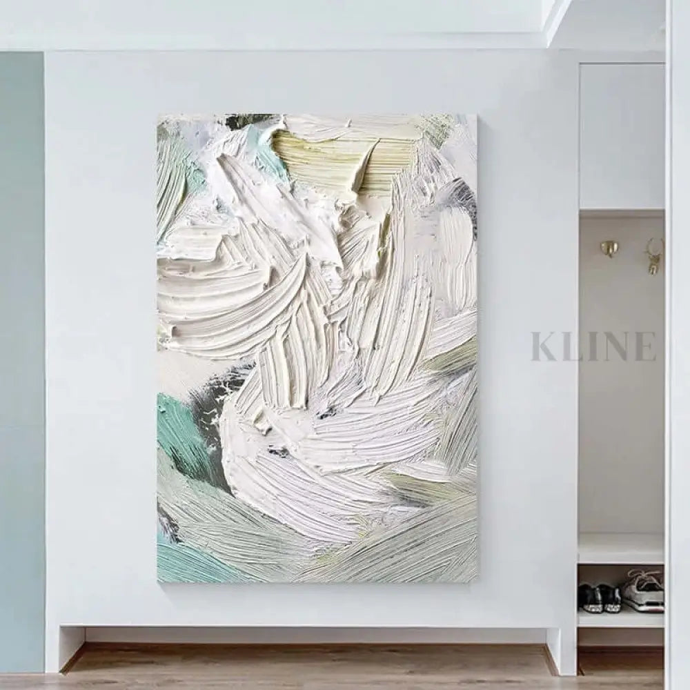 Heavy White and Turquoise Painting - Hand Painting