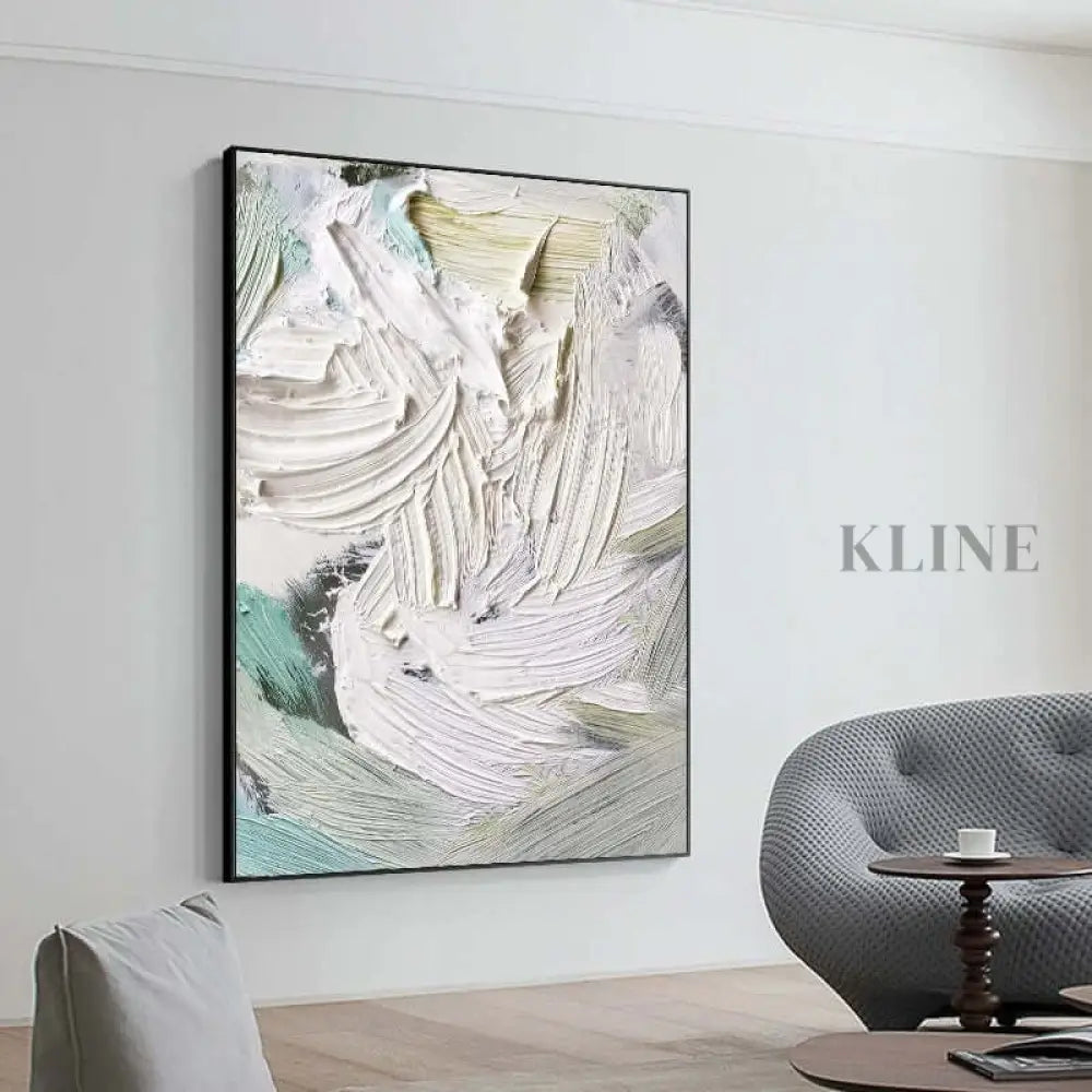 Heavy White and Turquoise Painting - Hand Painting 