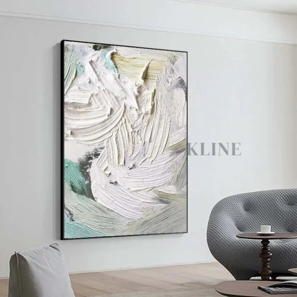 Heavy White and Turquoise Painting - Hand Painting Arte della parete per salotto