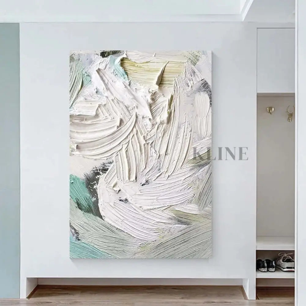 Heavy White and Turquoise Painting - Hand Painting