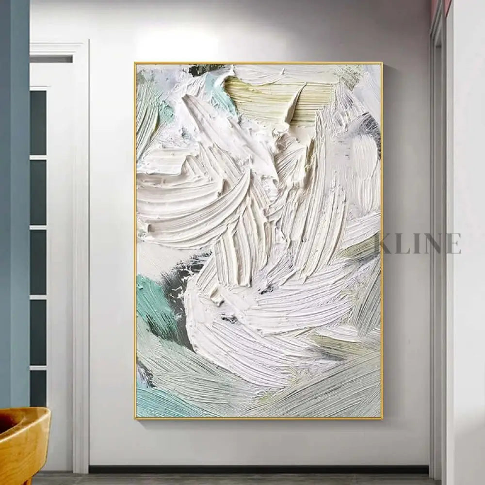 Heavy White and Turquoise Painting - Hand Painting 