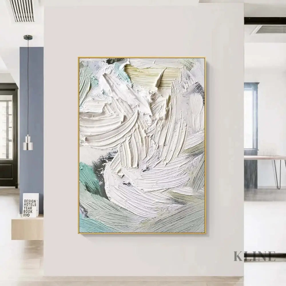 Heavy White and Turquoise Painting - Hand Painting