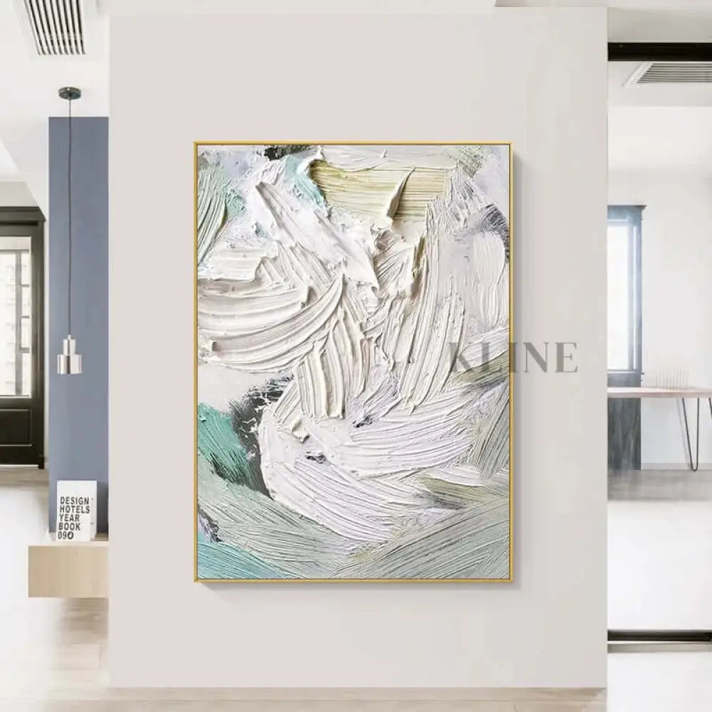 Heavy White and Turquoise Painting - Hand Painting Arte della parete per salotto