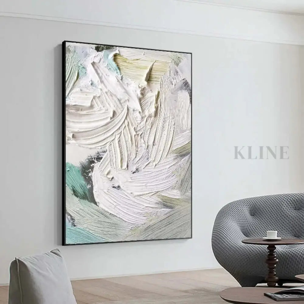 Heavy White and Turquoise Painting - Hand Painting 
