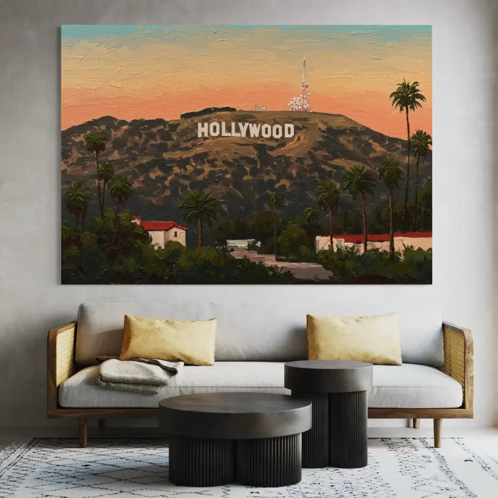 Hollywood Sunset Dreams - Hand Painting Art mural de salon