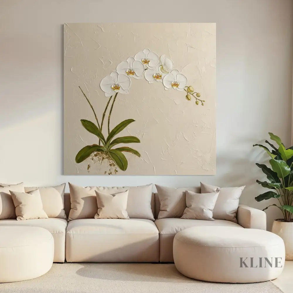 Ivory Orchid Ascent - Hand Painting 