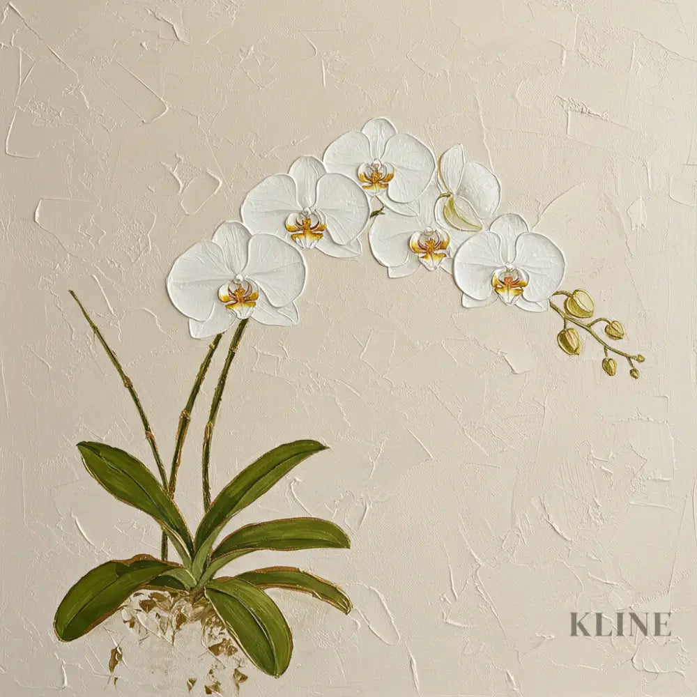 Ivory Orchid Ascent - Hand Painting 