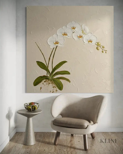 Ivory Orchid Ascent - Hand Painting