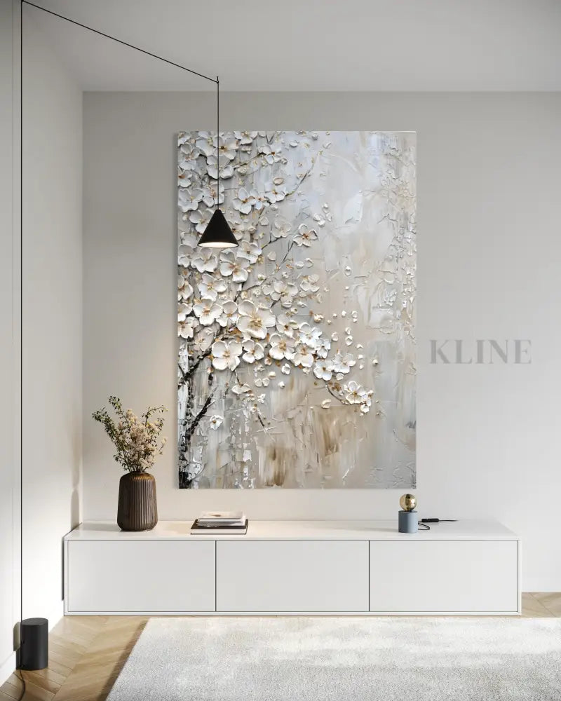 Ivory Petal Relief - Hand Painting Art mural de salon