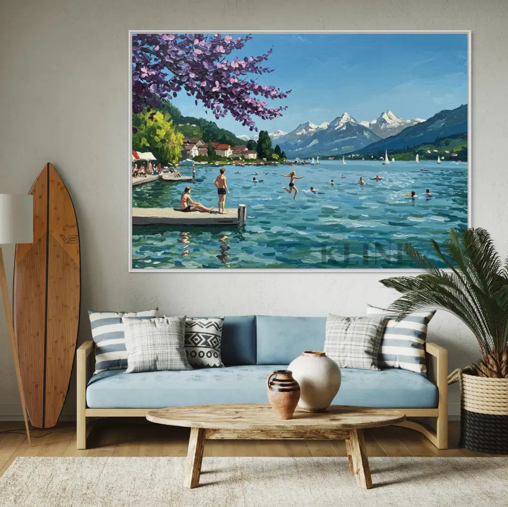 Lakeside Recreation - Hand Painting Arte de la pared del salón