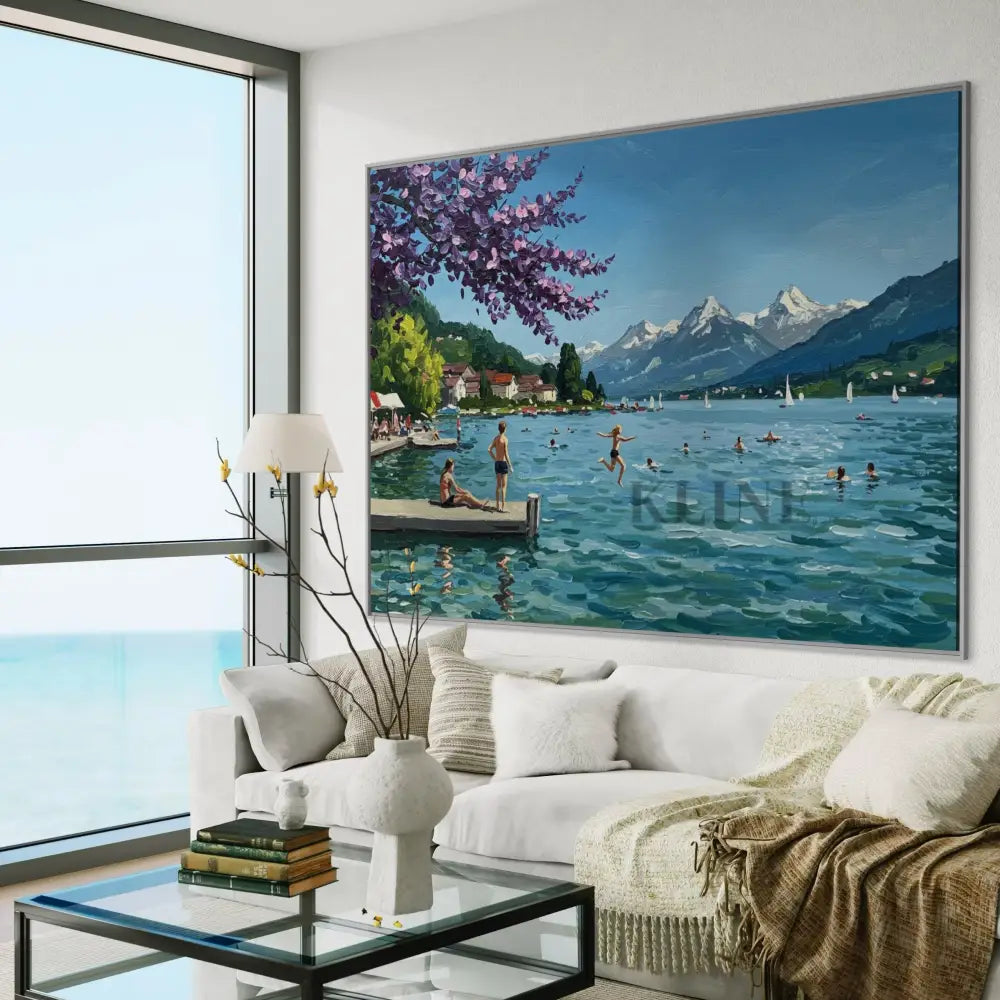 Lakeside Recreation - Hand Painting Arte de la pared del salón