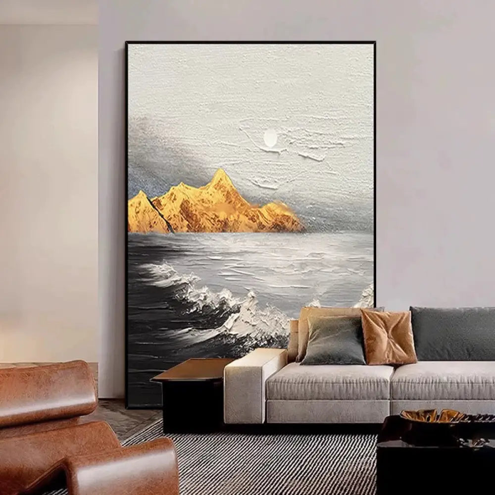 Landscape Black and White Golden Textured Oil Painting - Hand Painting Pinturas en blanco y negro