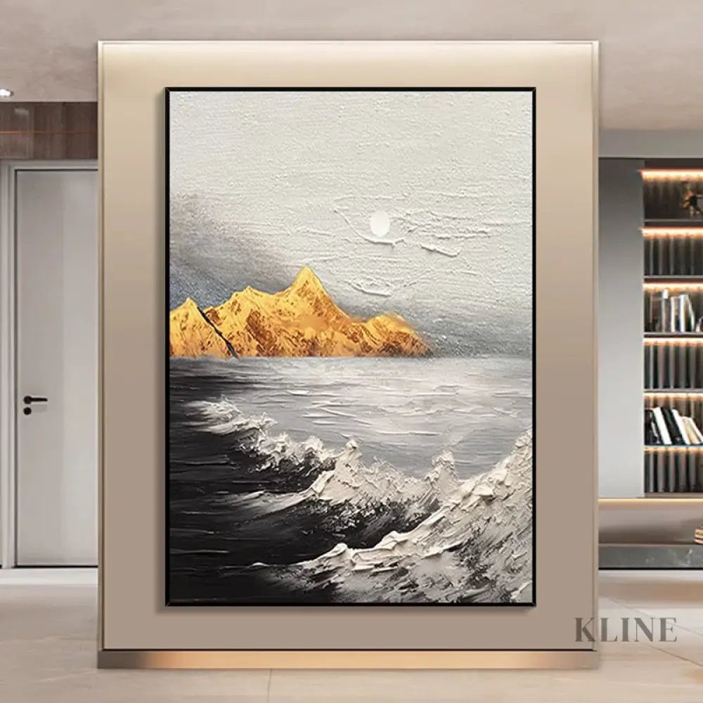 Landscape Black and White Golden Textured Oil Painting - Hand Painting