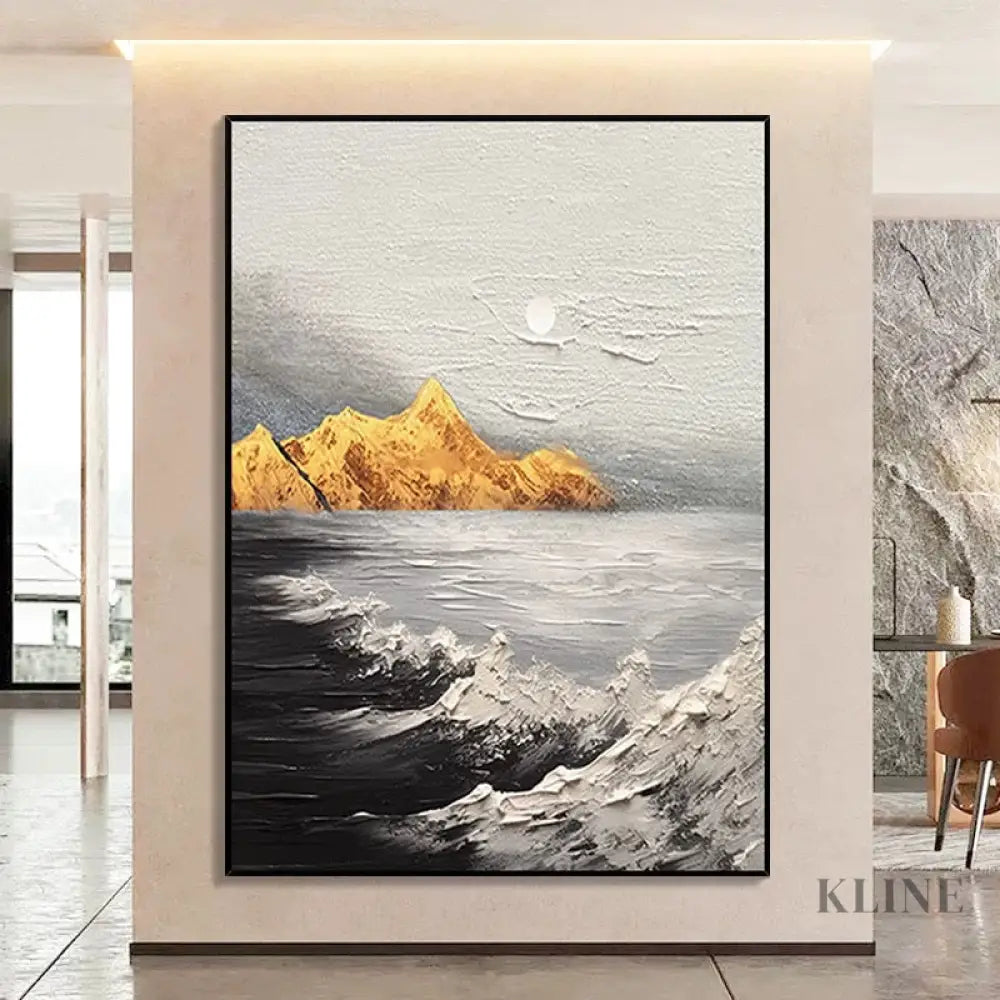 Landscape Black and White Golden Textured Oil Painting - Hand Painting