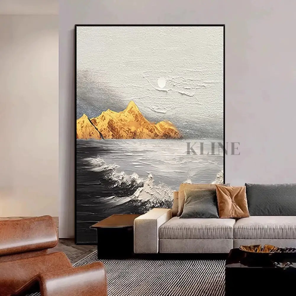Landscape Black and White Golden Textured Oil Painting - Hand Painting
