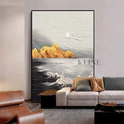Landscape Black and White Golden Textured Oil Painting - Hand Painting