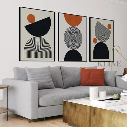 Lines and Circles Triptych - Hand Painting