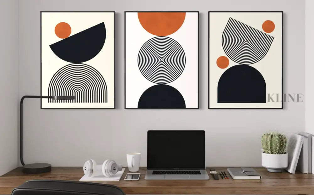 Lines and Circles Triptych - Hand Painting