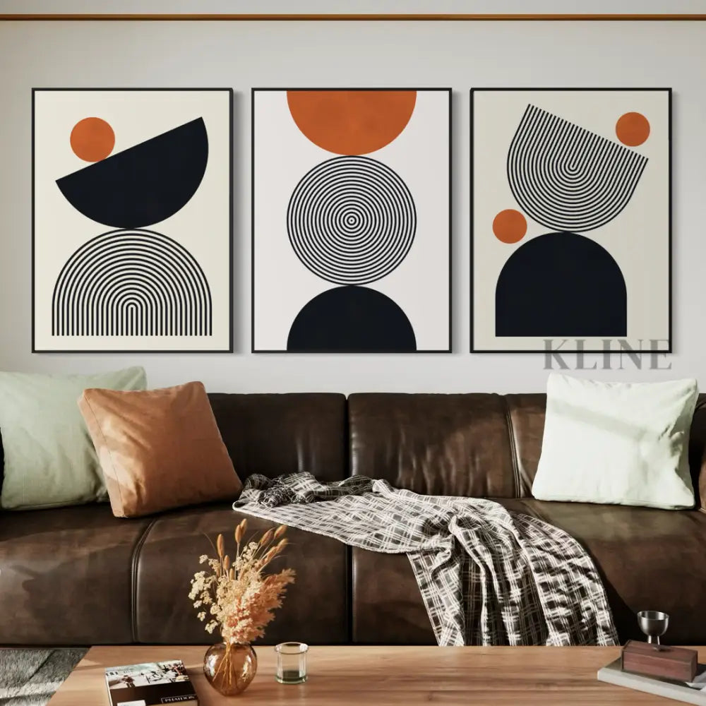Lines and Circles Triptych - Hand Painting