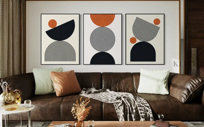 Lines and Circles Triptych - Hand Painting