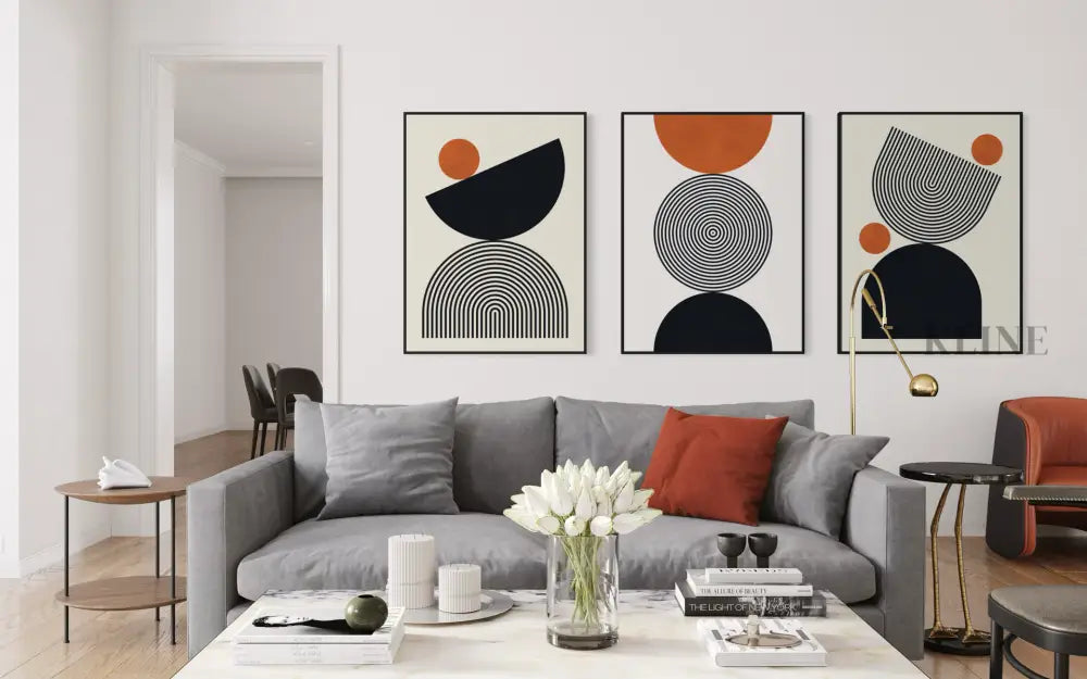 Lines and Circles Triptych - Hand Painting