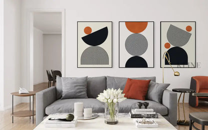 Lines and Circles Triptych - Hand Painting