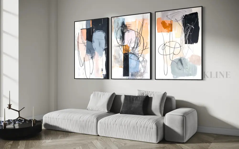 Lines and Forms Triptych - Hand Painting