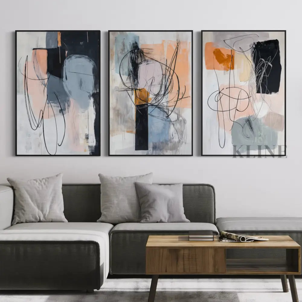 Lines and Forms Triptych - Hand Painting
