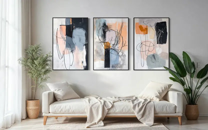 Lines and Forms Triptych - Hand Painting