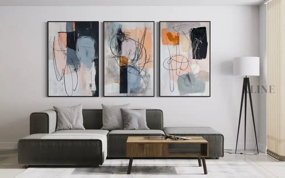 Lines and Forms Triptych - Hand Painting