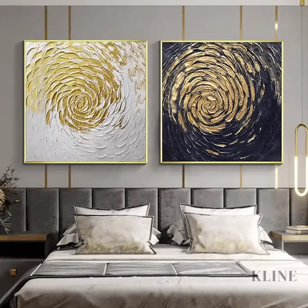 Luxurious Golden Elegance Diptych - Hand Painting