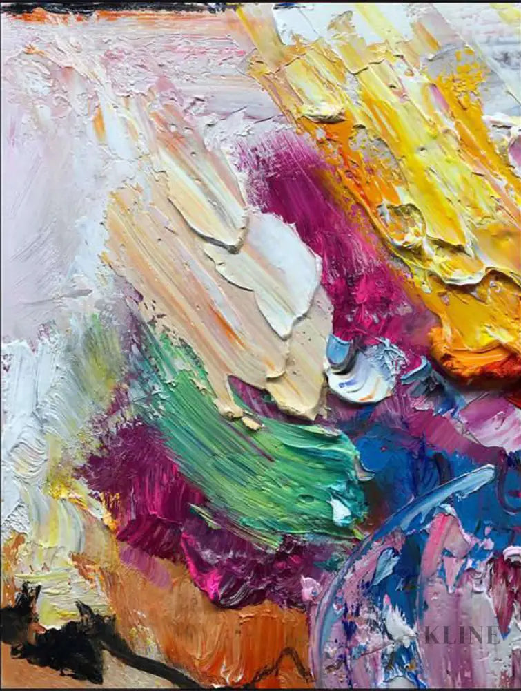 Abstract hand-painted wall art with vibrant colors, showcasing the unique texture and detail by Kline Collective®. 