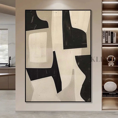 Minimalist Art in Black &amp; Beige - Hand Painting