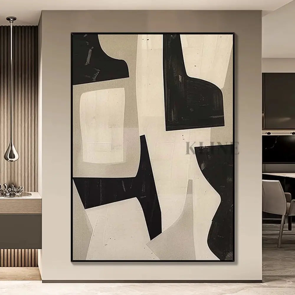 Minimalist Art in Black & Beige - Hand Painting