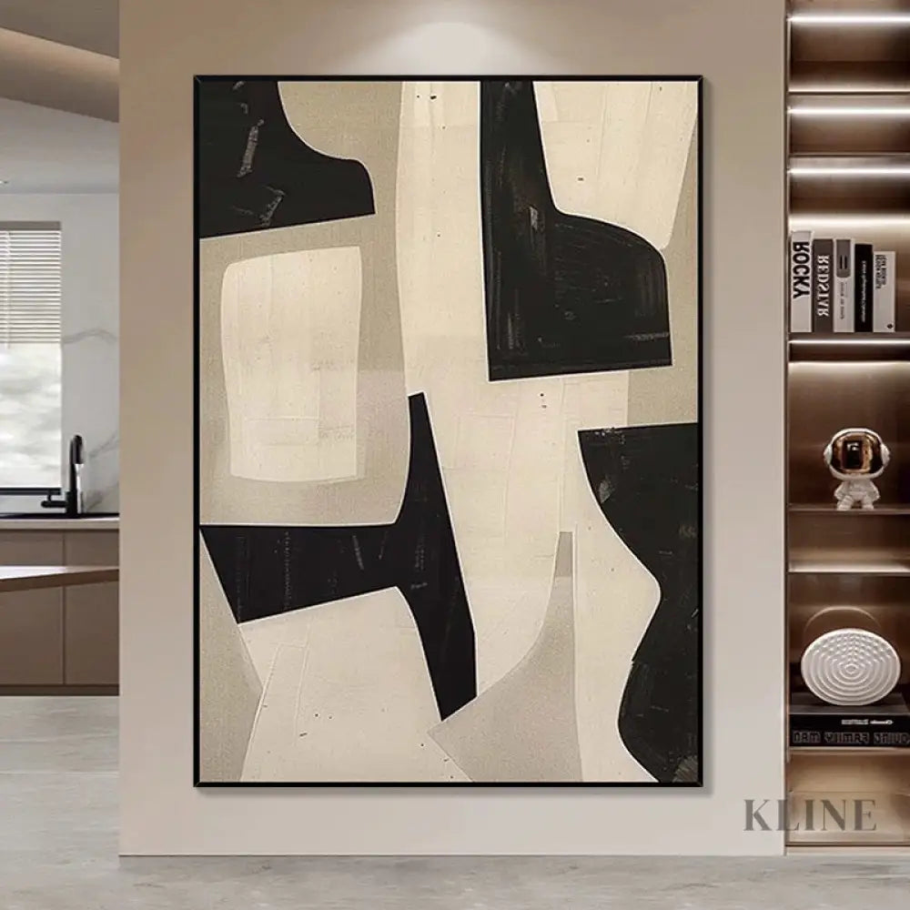 Minimalist Art in Black &amp; Beige - Hand Painting