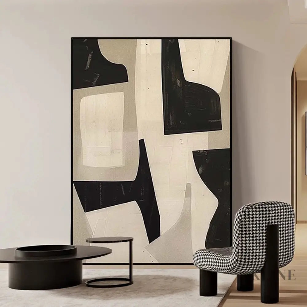Minimalist Art in Black &amp; Beige - Hand Painting