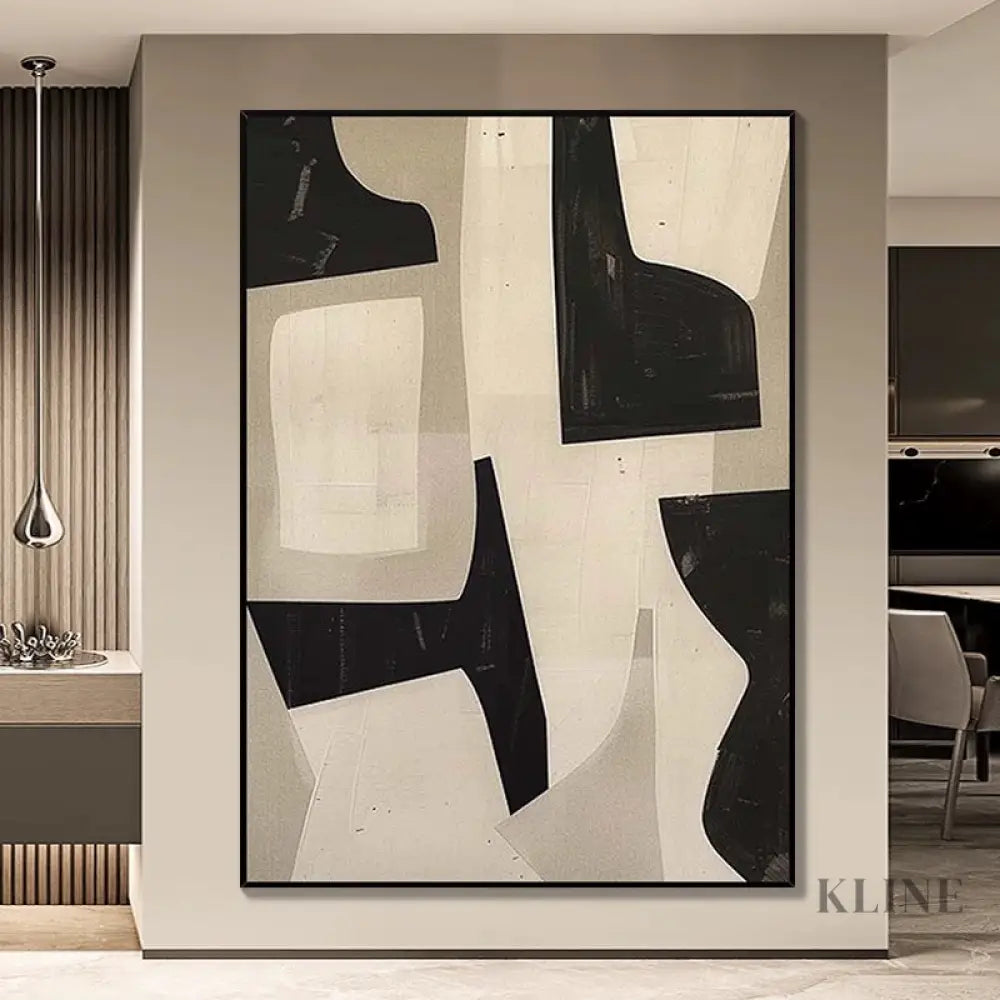 Minimalist Art in Black &amp; Beige - Hand Painting 