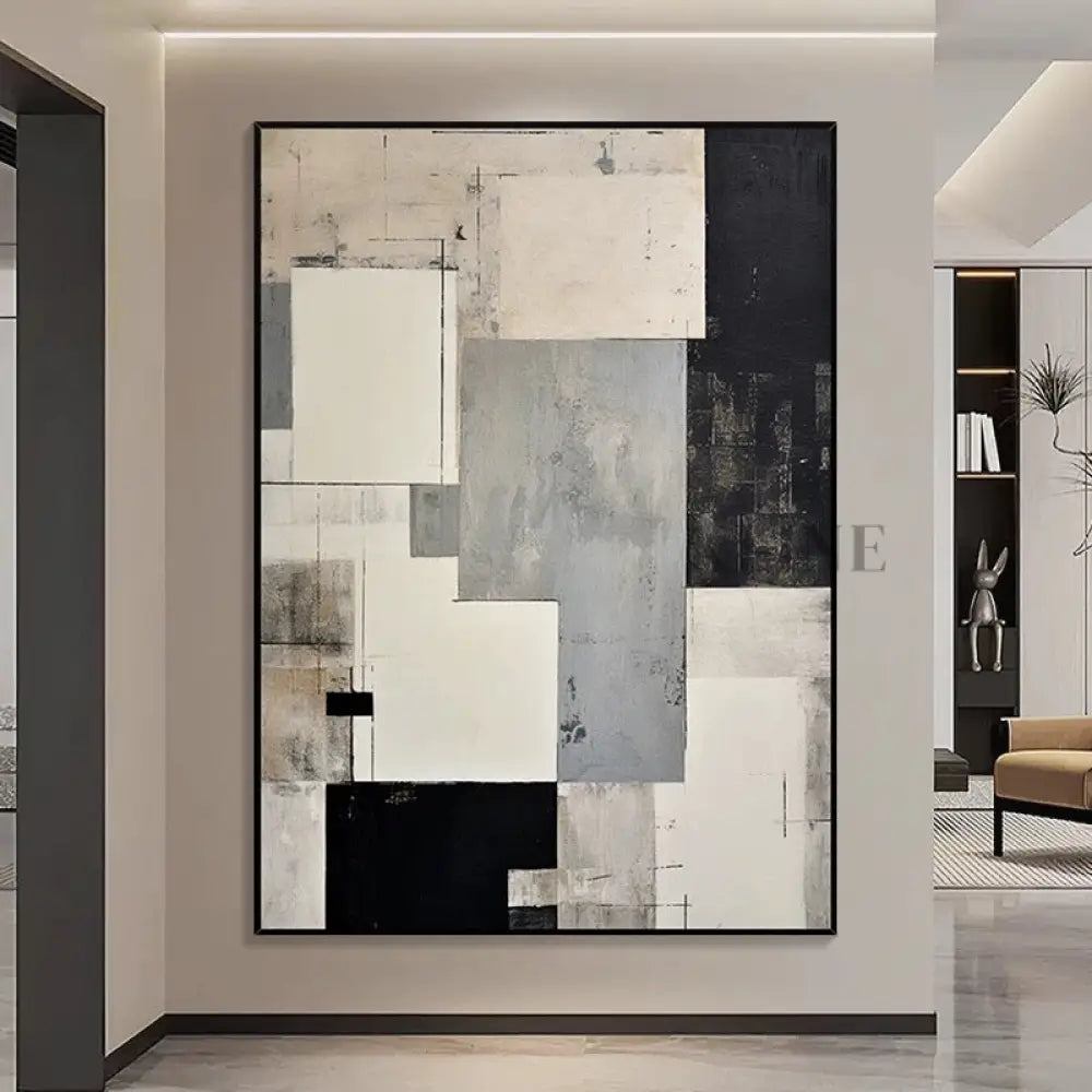 Modern Minimalist Grey Geometric Canvas Art - Hand Painting بيع الجمعة السوداء