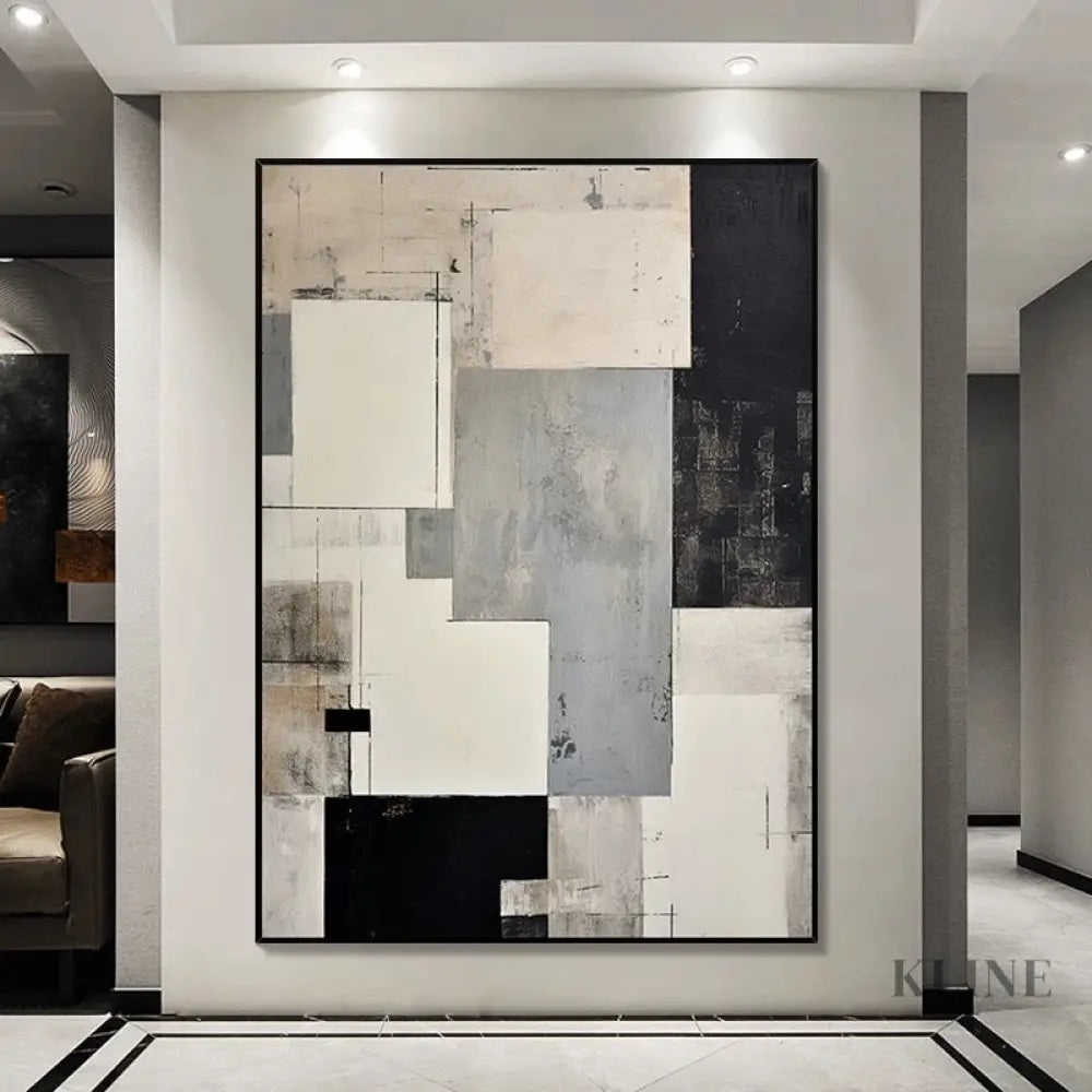Modern Minimalist Grey Geometric Canvas Art - Hand Painting