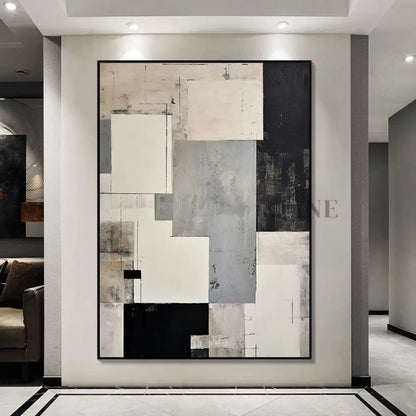 Modern Minimalist Grey Geometric Canvas Art - Hand Painting