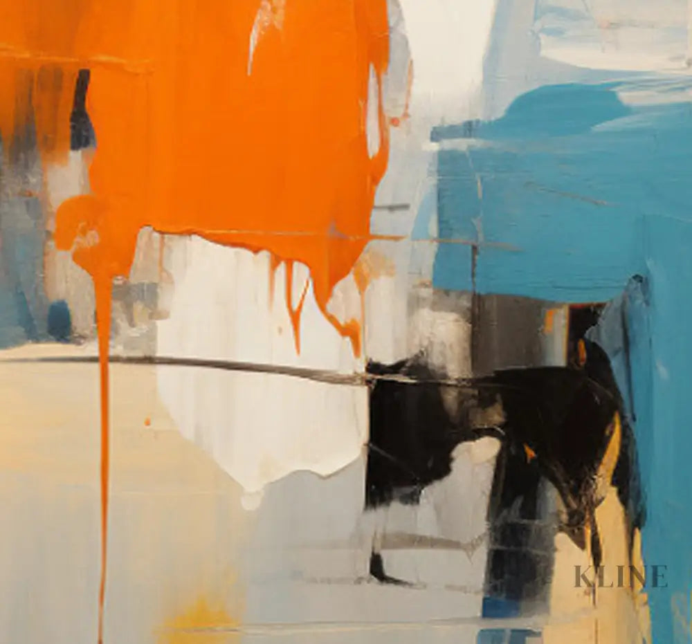 Molten Fury 2 hand-painted wall art by Kline Collective, featuring bold orange and blue hues, ready to elevate your space. 