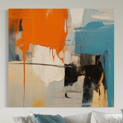 Molten Fury 2 hand-painted wall art by Kline Collective, featuring bold orange and blue hues, ready to elevate your space.