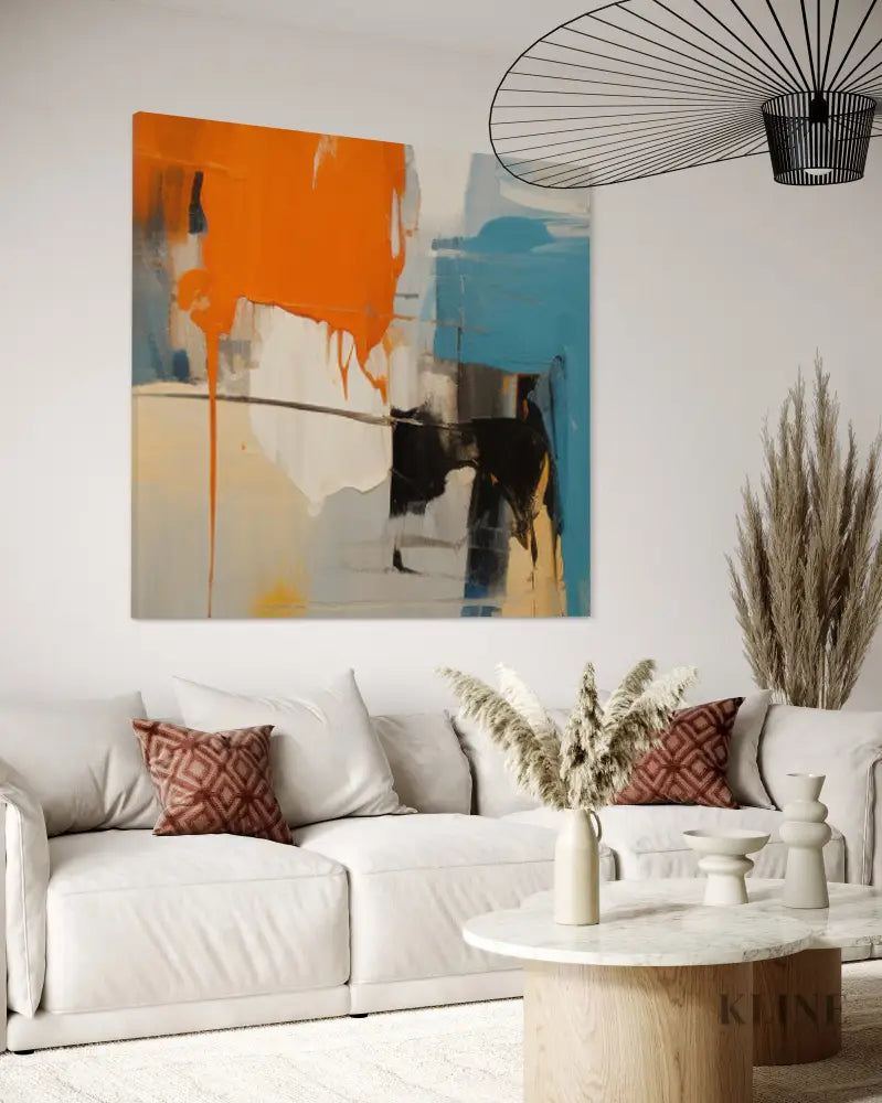 Molten Fury 2 hand-painted wall art by Kline Collective, featuring vibrant colors in a contemporary living space design. 