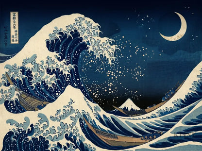Moon Over Kanagawa - Hand Painting