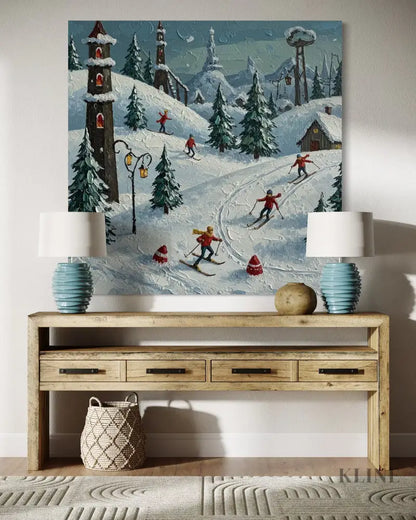 Moonlit Ski Village - Hand Painting