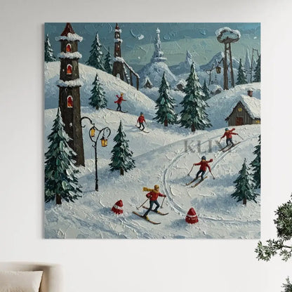 Moonlit Ski Village - Hand Painting