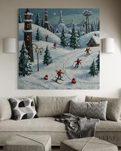 Moonlit Ski Village - Hand Painting