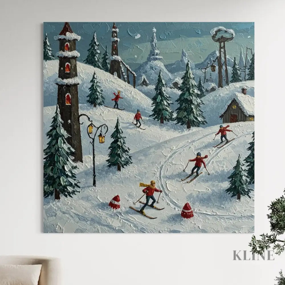 Moonlit Ski Village - Hand Painting 