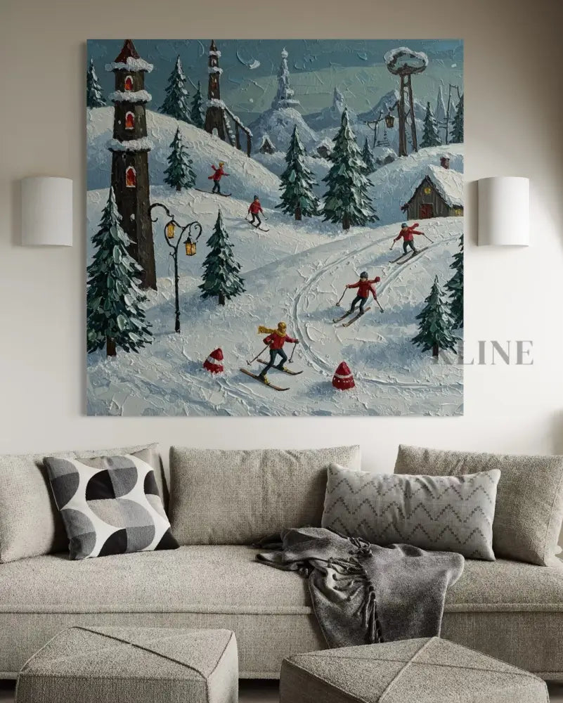 Moonlit Ski Village - Hand Painting Limitierte Sammlung