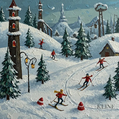 Moonlit Ski Village - Hand Painting